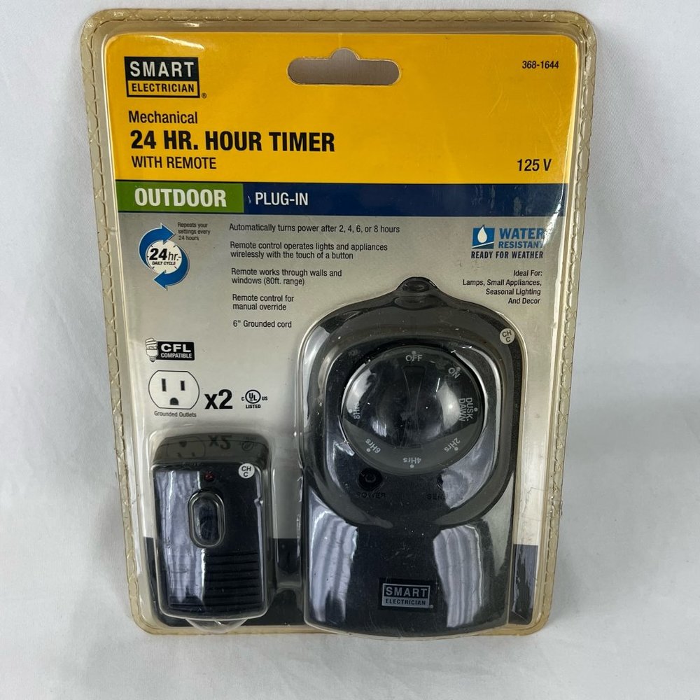 Smart Electrician Digital 24 HR Timer with Remote Pack Outdoor Plug in Holiday